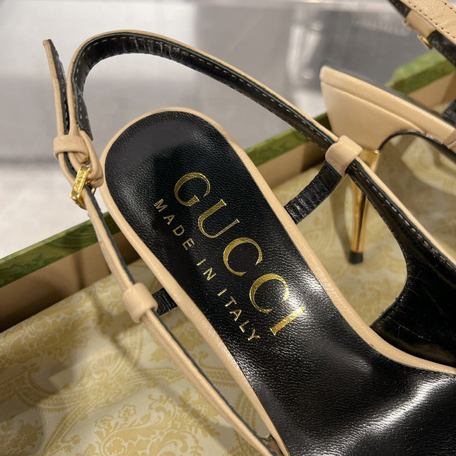 GG SLINGBACK HIGH HEEL PUMP CREAM CALFSKIN