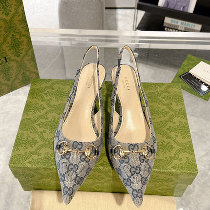 MID-HEELED SLINGBACK 4.5 CM IN PALE GRAY CANVAS