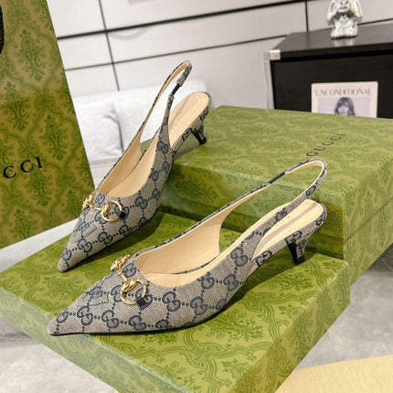 MID-HEELED SLINGBACK 4.5 CM IN PALE GRAY CANVAS