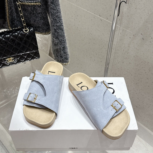 LOEWE 26S EASE SLIDE IN PASTEL BLUE SUEDE