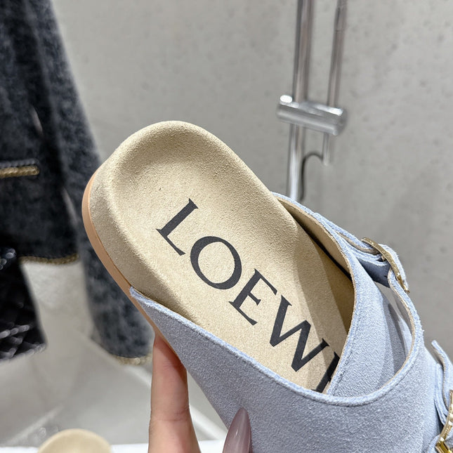 LOEWE 26S EASE SLIDE IN PASTEL BLUE SUEDE