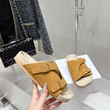 LOEWE 26S EASE SLIDE IN CAMEL BROWN SUEDE