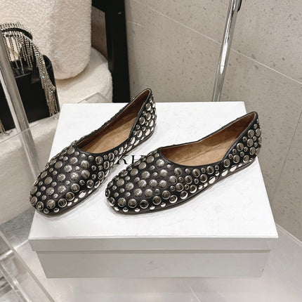 CELINE 26S FLAT SHOES IN BLACK CALFSKIN WITH METAL STUDS