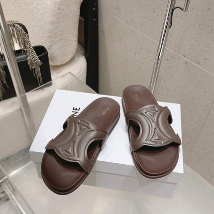 CELINE 26S TRIOMPHE SLIDES IN DARK BROWN CALFSKIN