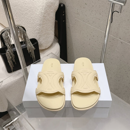 CELINE 26S TRIOMPHE SLIDES IN PASTEL YELLOW CALFSKIN