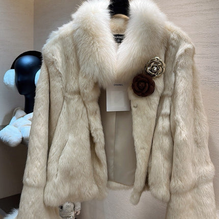 CHANEL 25S SNOW RABBIT FUR COAT 497