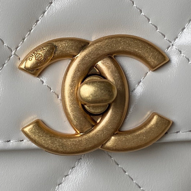 CHANEL 25S MINI FLAP BAG 22 IN WHITE CALFSKIN GOLD HARDWARE