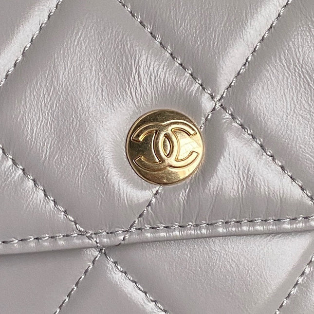 BOWLING BAG 29 IN GREY CALFSKIN GOLD HARDWARE