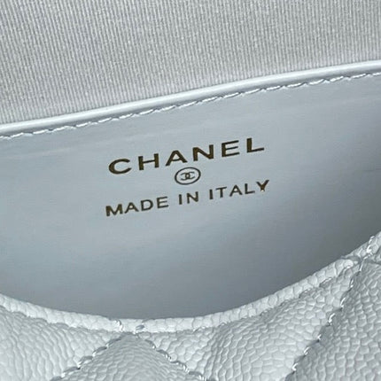 CHANEL 25S COCO CRUSH HANDLE BAG 19 IN LIGHT BLUE CAVIAR LEATHER