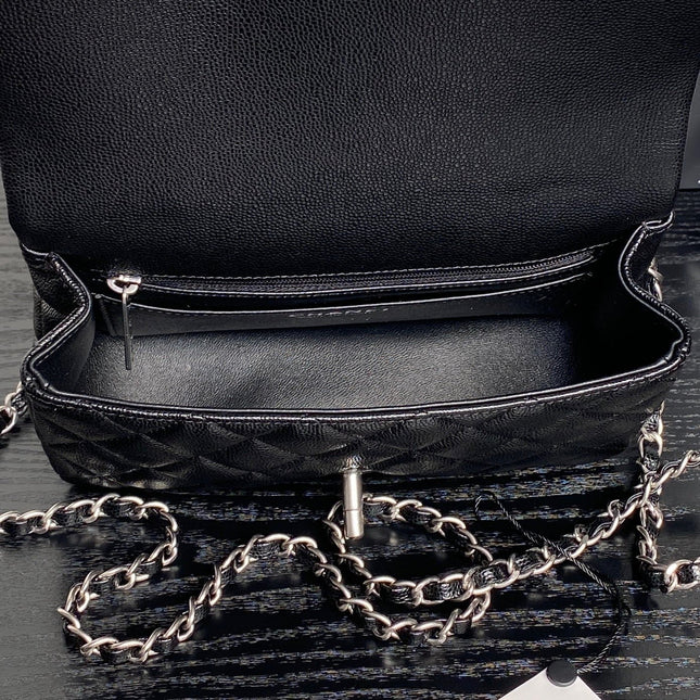 CHANEL 25S FLAP BAG 19 IN BLACK CALFSKIN SILVER HARDWARE
