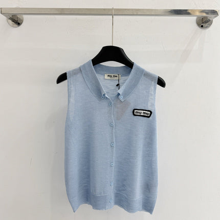 MIUMIU 26S SLEEVELESS KNIT POLO TOP STYLE 1069