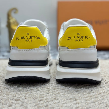 LV TRAINERS IN WHITE CALFSKIN AND JACQUARD