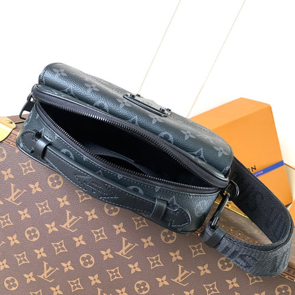 LV 26S S LOCK CROSSBODY BAG 22 IN CHARCOAL GRAY EMBOSSED TAURILLON LEATHER