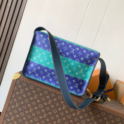LV 26S CROSSBODY BAG 35 IN BLUE WITH LIGHT BLUE ACCENTS COATED CANVAS