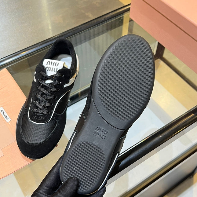 MIUMIU 26S SNEAKERS IN BLACK FABRIC AND SUEDE