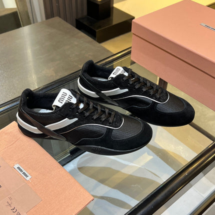 MIUMIU 26S SNEAKERS IN BLACK FABRIC AND SUEDE