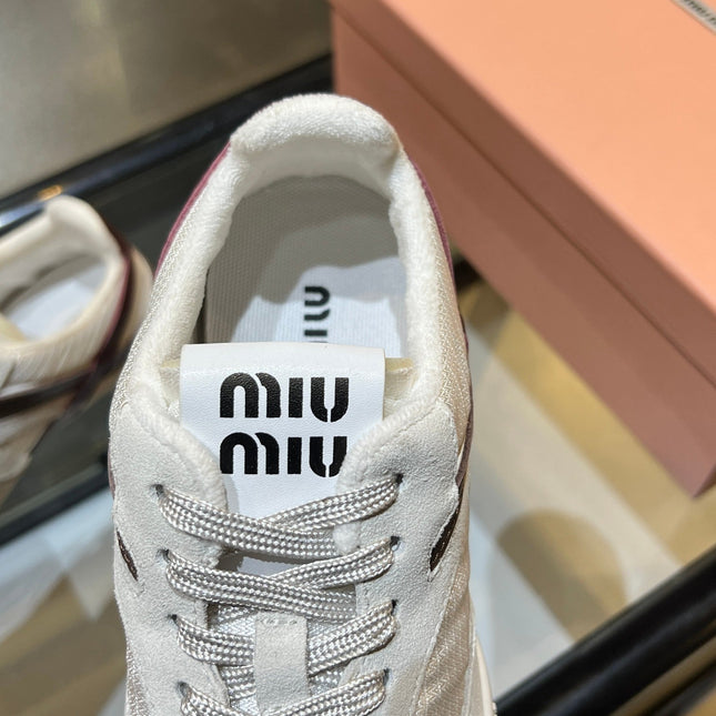 MIUMIU 26S SNEAKERS IN LIGHT BEIGE FABRIC AND SUEDE