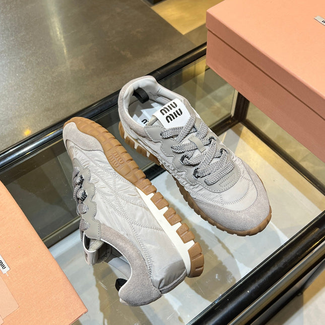 MIUMIU 26S SNEAKERS IN GRAY FABRIC AND SUEDE