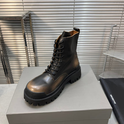 CHUNKY BOOTS IN BLACK MIX BRONZE SMOOTH CALFSKIN