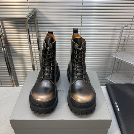 CHUNKY BOOTS IN BLACK MIX BRONZE SMOOTH CALFSKIN