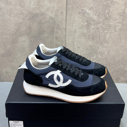 CHANEL 26S RUNNING SNEAKERS IN NAVY BLACK SUEDE AND NYLON CC LOGO