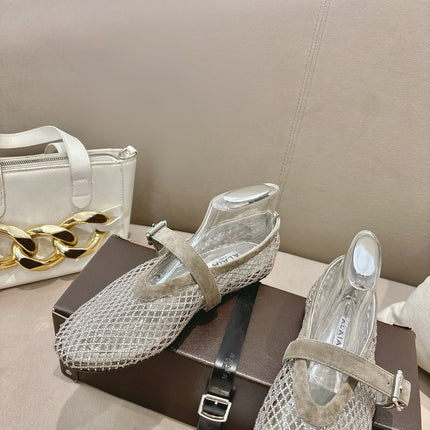ALAIA 26S MESH FLATS IN BEIGE BROWN SUEDE
