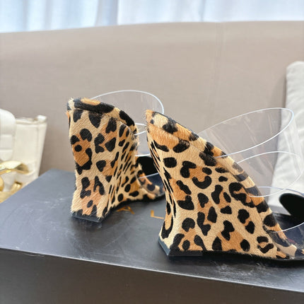 ALAIA 26S HIGH-HEEL WEDGE MULES 95 MM IN LEOPARD PRINT PONY HAIR