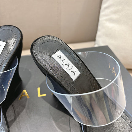 ALAIA 26S HIGH-HEEL WEDGE MULES 95 MM IN BLACK SUEDE