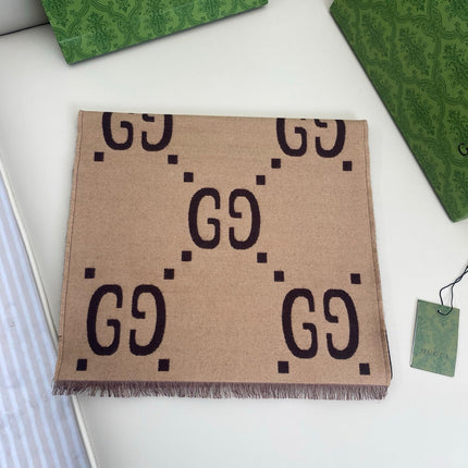 GUCCI 25S SCARF 190 IN WOOL SILK 742030