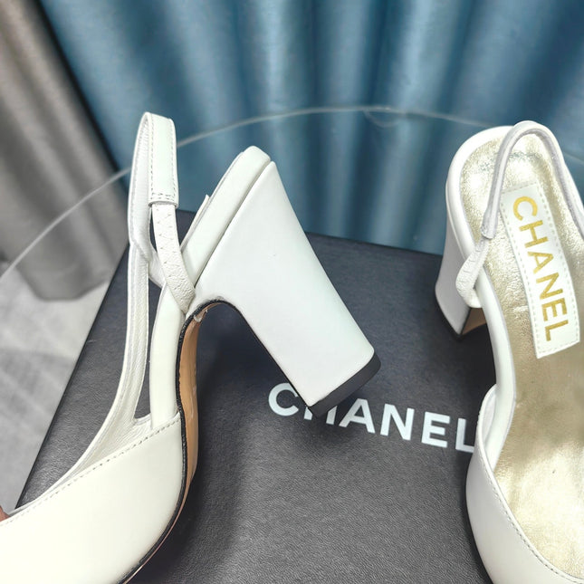 HIGH SLINGBACKS IN WHITE MIX BLACK LAMBSKIN