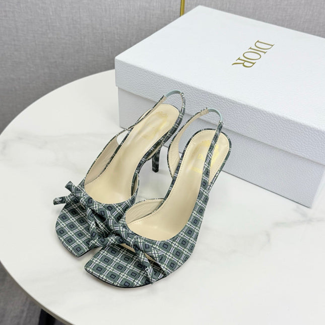 DIOR 26S HIGH-HEEL BACK-STRAP SHOES FABRIC WITH PLAID PATTERN