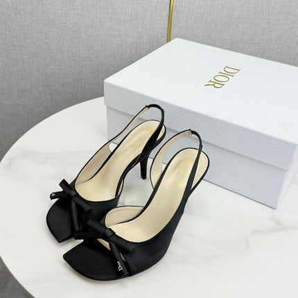 DIOR 26S HIGH-HEEL BACK-STRAP SHOES IN BLACK SATIN