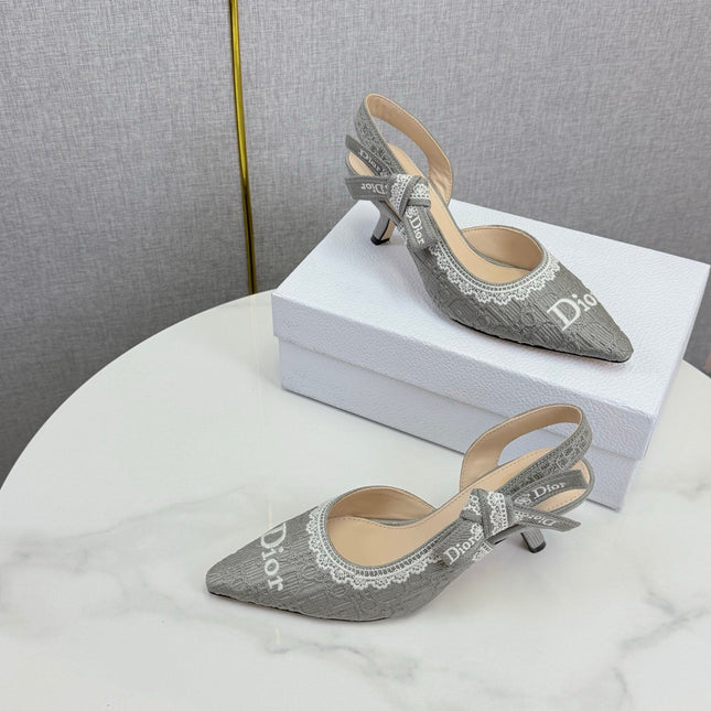 DIOR 26S SLINGBACK PUMPS IN GRAY FABRIC EMBOSSED LOGO