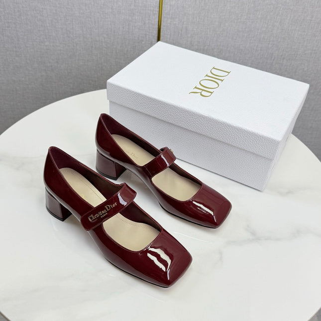 DIOR 26S MARY JANE HIGH HEELS 40MM IN WINE RED PATENT CALFSKIN GOLD HARDWARE