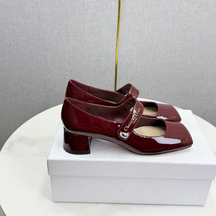 DIOR 26S MARY JANE HIGH HEELS 40MM IN WINE RED PATENT CALFSKIN GOLD HARDWARE