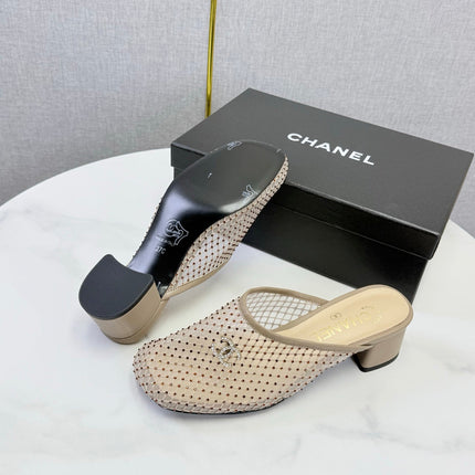 CHANEL 26S MESH HIGH HEEL MULES IN BEIGE LAMBSKIN