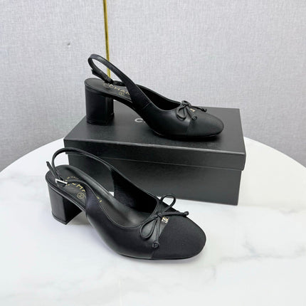 CHANEL 26S SLINGBACK HEELS 45 MM IN BLACK LAMBSKIN AND FABRIC
