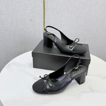 CHANEL 26S SLINGBACK HEELS 45 MM IN BLACK LAMBSKIN AND FABRIC