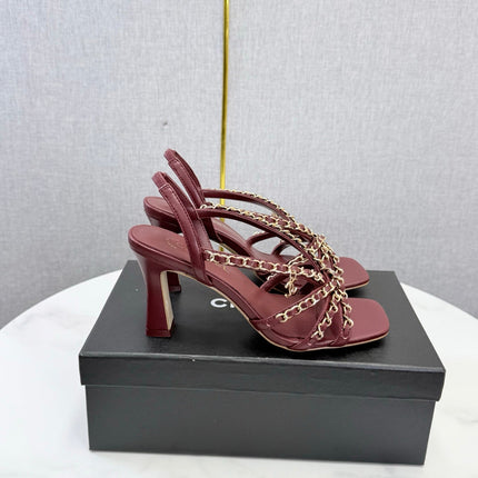 CHANEL 26S CHAIN STRAP HIGH HEELS 65 MM IN DARK RED LAMBSKIN