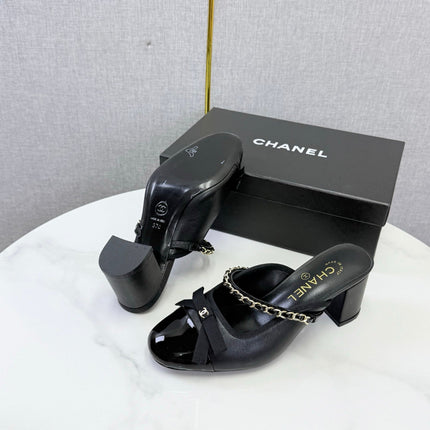 CHANEL 26S HIGH HEEL MULES 45 MM IN BLACK LAMBSKIN
