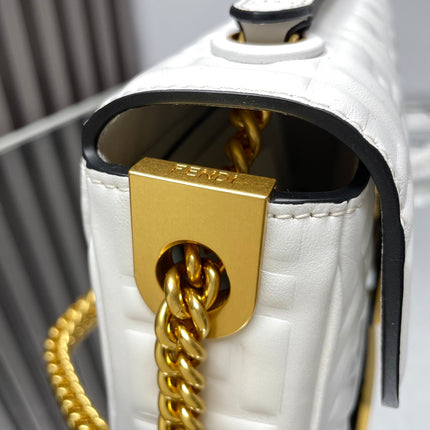 Fend Baguette 24 Bag With FF Motif White Leather Ghw