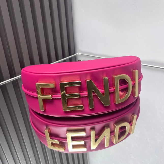 FENDIGRAPHY MEDIUM 29 IN BRIGHT PINK SMOOTH LAMBSKIN GOLD HARDWARE