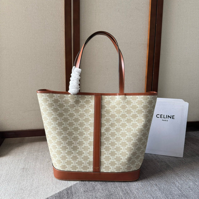 TRIOMPHE CANVAS 31.5 IN PRINTED CALFSKIN BROWN WHITE