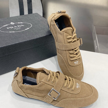 PRADA 26S SNEAKERS IN BROWN FABRIC SILVER HARDWARE