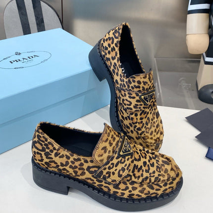 PRADA 26S LOAFERS IN BROWN LEOPARD PRINT PONY HAIR