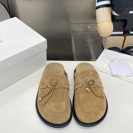 THE ROW 26S KNOT DETAIL MULE LOAFERS IN SAND BEIGE SUEDE