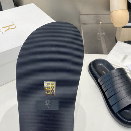 THE ROW 26S MULTI STRAP SLIDES IN BLACK CALFSKIN