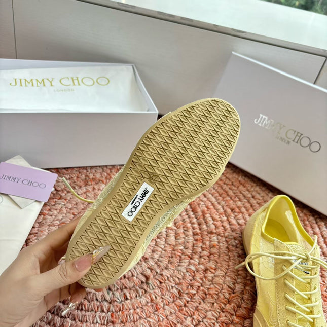 JIMMY CHOO 26S SNEAKERS IN YELLOW MESH AND SUEDE