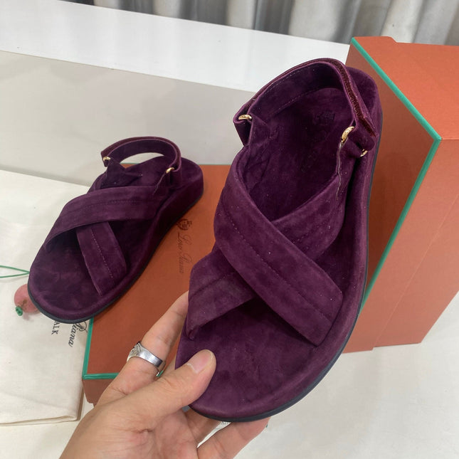 LP 26S CROSS-STRAP SANDALS IN DARK PURPLE SUEDE