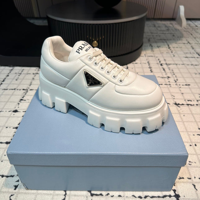 PRA MONOLITH BRUSHED LACE-UP SHOES WHITE LAMBSKIN